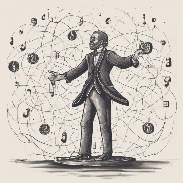 A scholar calculating a Forward Rate Agreement (FRA) using numbers, scales, and formulas to manage financial risks.