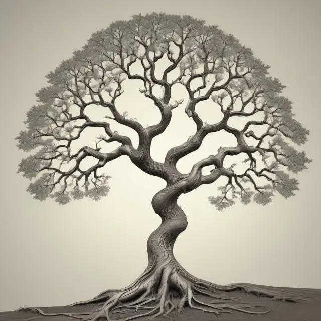 A fractal tree illustrates the growth of bullish and bearish fractals, symbolizing market trend analysis