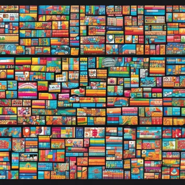 Vibrant mosaic of various industries flourishing as franchises, symbolizing growth and opportunity