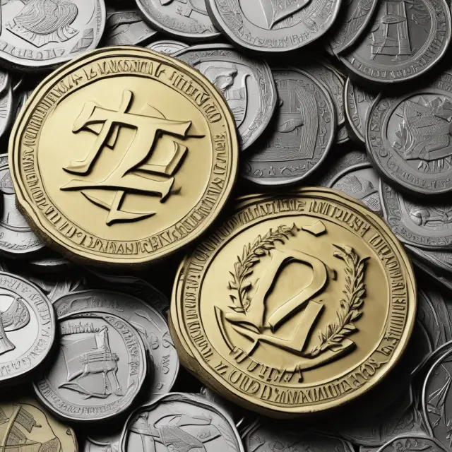 Two intertwined coins merging into one coin with the text 