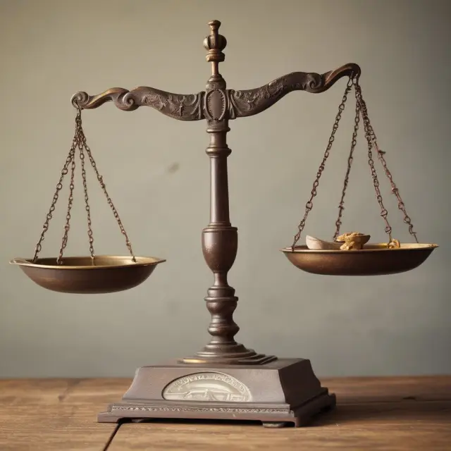 Historical image of an ancient tax collector balancing weighing scales filled with gold coins and franked dividend certificates