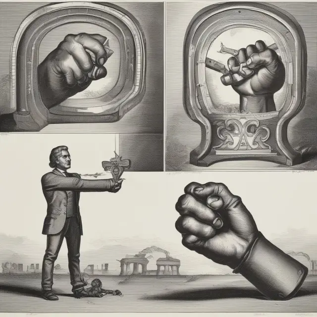 An iron hand (Mercantilism) gradually releasing its grip on a global economy sphere as Comparative Advantage extends a hand in front of it