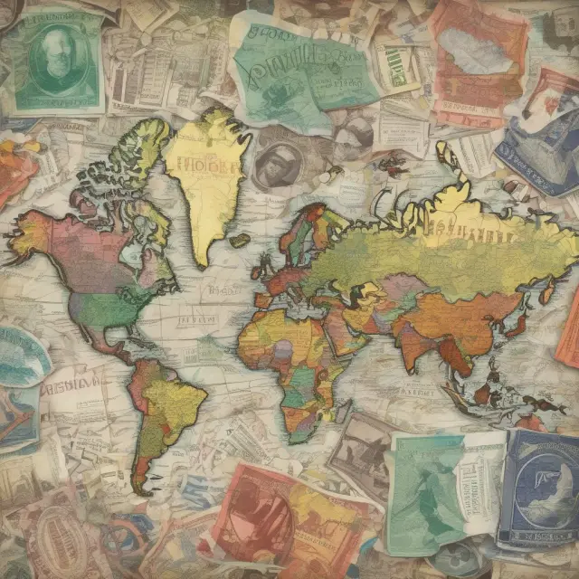 A collage depicting financial markets embracing free trade, with images of diverse hands exchanging currencies, graphs rising, and interconnected countries.