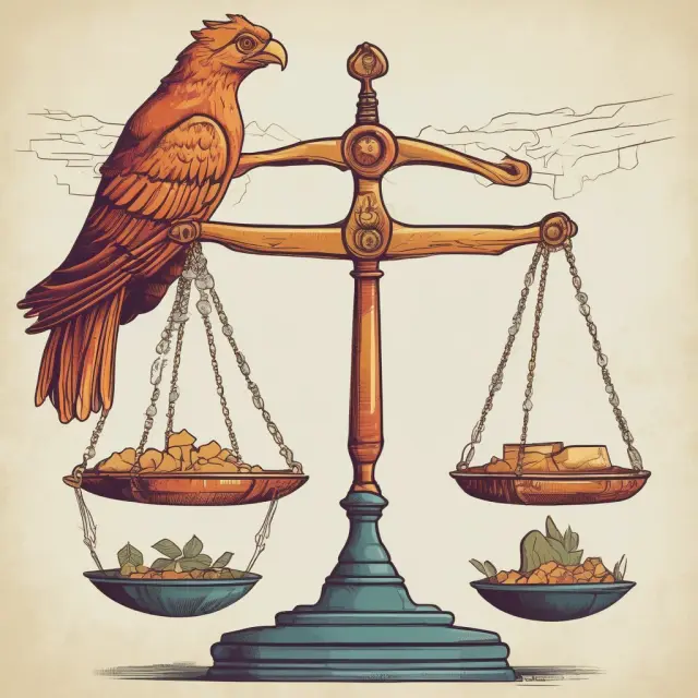 An image showing a balance scale tipping between a phoenix and a bear, symbolizing the ongoing debate between innovation in free enterprise and regulatory intervention.