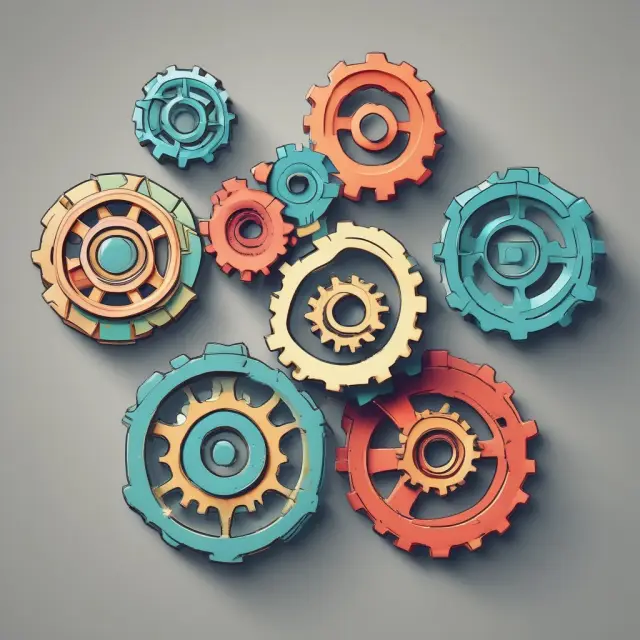 Five interconnected gears represent the core principles of free enterprise: choice, property, profits, competition, and consumer sovereignty.