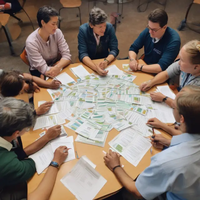 Community members collaborate, forming a table of cooperation, as governments collectively fund improvements via subsidies