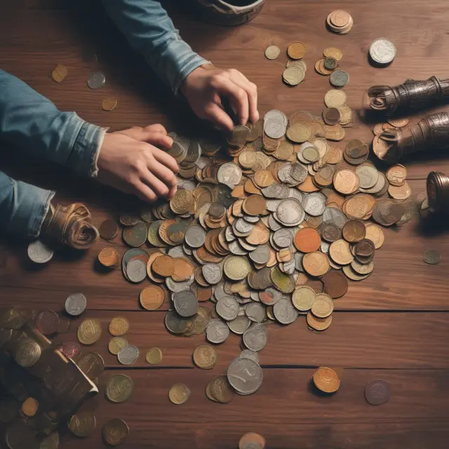 An imbalanced table of coins depicts individuals