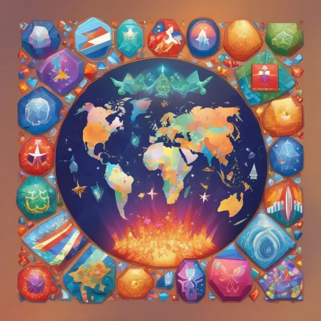 Countries merging into a vibrant mosaic around a radiant FTA jewel, symbolizing economic cooperation and growth.