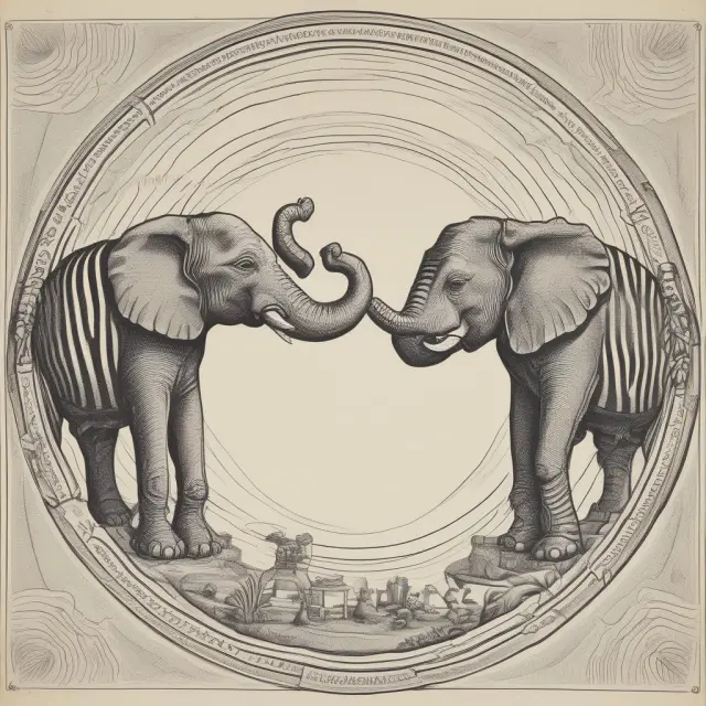 Two groups of elephants and zebras dancing in interconnected circles to represent FTAs and customs unions, their economic integration, and the impact on institutional investors.