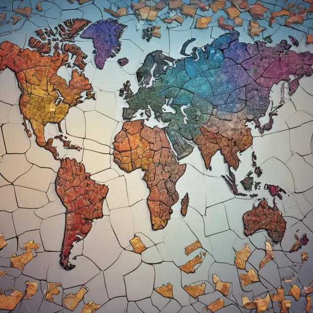 An array of puzzle pieces representing NAFTA, EU, and ASEAN forming a cohesive global economic mosaic