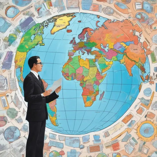 An institutional investor standing on a globe, using FTAs as connecting bridges to various countries and markets