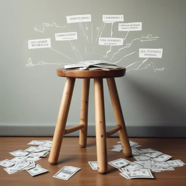 Three-legged stool illustrating operating activities, capital expenditures, and changes in working capital as the pillars supporting Free Cash Flow calculation.
