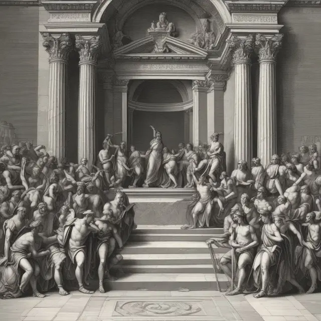 An ancient marketplace scene featuring three wizards representing Price-to-Earnings Ratio (P/E), Price-to-Sales Ratio (P/S), and Free Cash Flow Yield (FCFY) as they compare their powers and insights