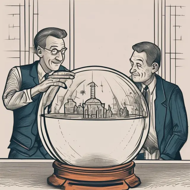 An institutional investor examines a crystal ball filled with swirling cash flows and financial ratios, seeking insights on a company