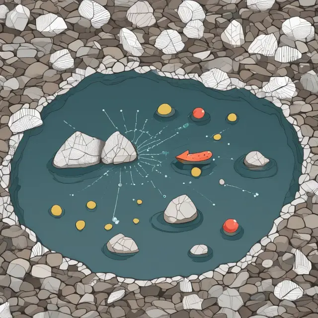 Clear pond reflects financial graphs and excludes some pebbles symbolizing locked-in shares, depicting the concept of Free-Float Market Capitalization.