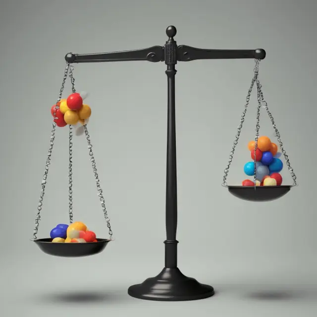 Two jugglers balancing scales: one with weights based on stock prices (price-weighted), and another based on total market value (market-capitalization).