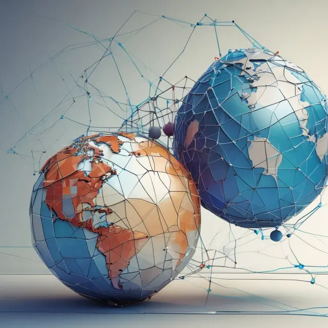 Three interconnected globes representing the S&P500, MSCI World, and FTSE100 indices with labels and a caption 