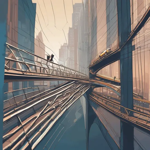 A bridge spanning a river, symbolizing the connection between government policies and private sector upskilling initiatives to address frictional unemployment