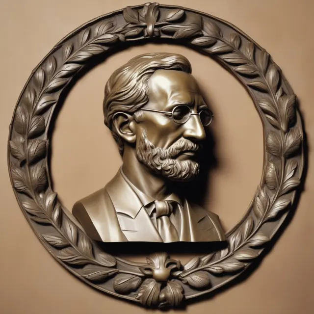 Image of Friedrich Hayek with a Nobel Prize laurel wreath adorning his head