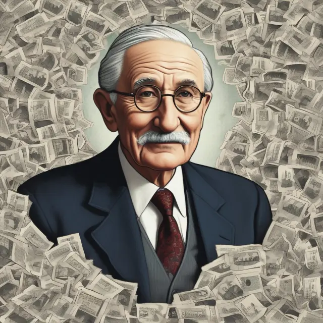 A vibrant, chaotic garden teeming with flowers and ideas, symbolizing Friedrich Hayek