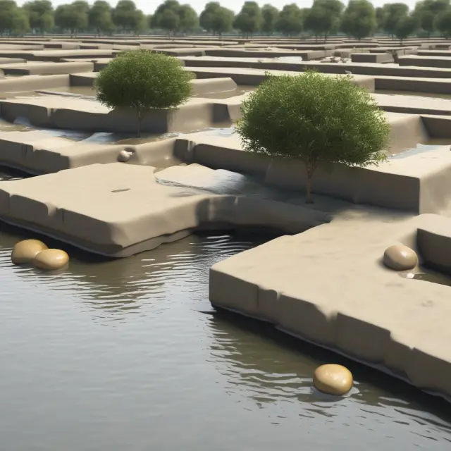 A gentle floating river represents an FRN. Cap and floor stones control its interest rate fluctuations.