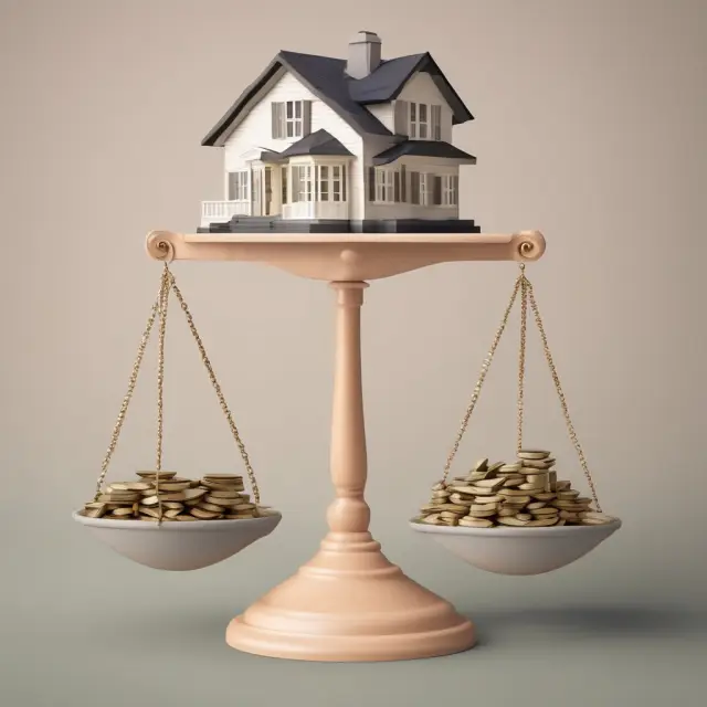 Scales with tips representing monthly housing expenses balanced near the 28% threshold for acceptable front-end debt-to-income ratios