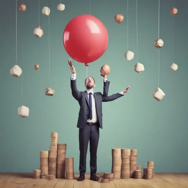 A financial juggler meticulously managing housing costs and income sources to lower the front-end DTI ratio