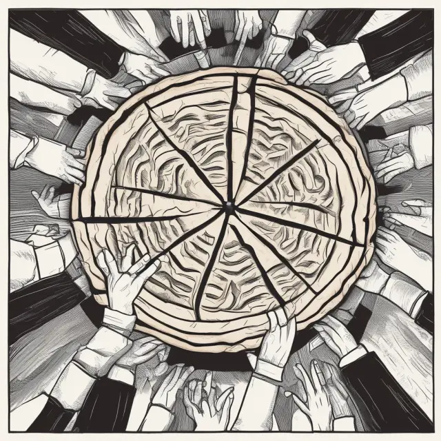 Image of two hands dividing a pie between them, representing the split of front-end load compensation between investment companies and financial intermediaries.