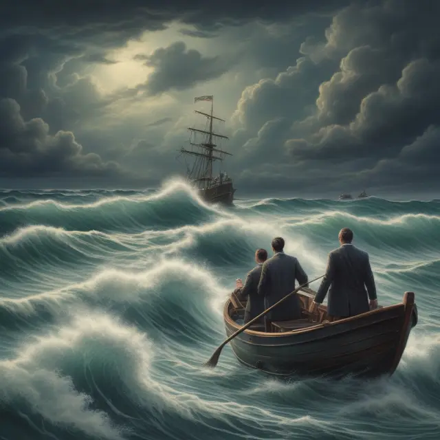 A front office employee skillfully navigates a turbulent sea, representing the challenges of regulatory compliance, technological advancements, and client expectations.