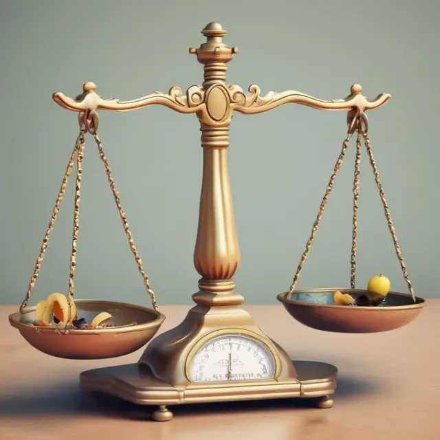 Balance scales displaying weighted production costs and financial data, symbolizing full costing
