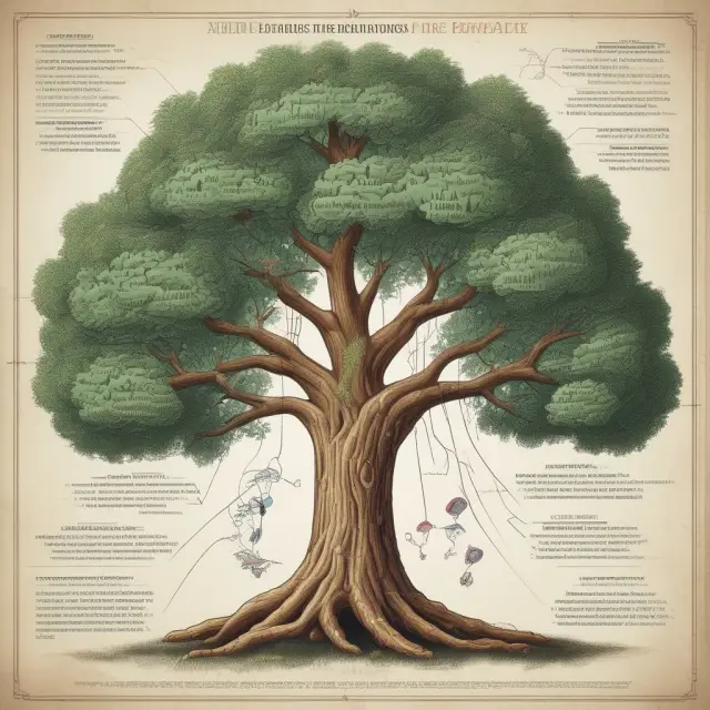 A tree transforms into healthcare and finance symbols, embodying the concept of full disclosure in both sectors