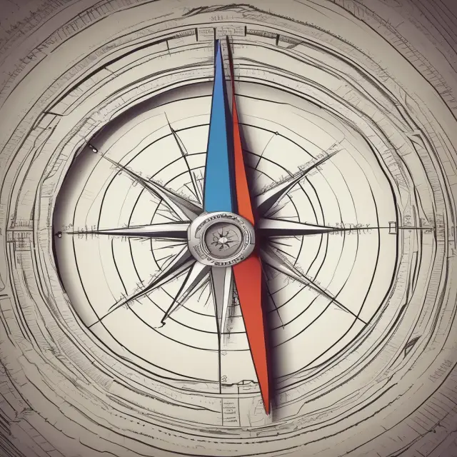 Compass pointing to full employment, depicting an economy in balance
