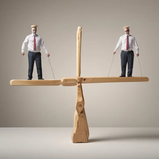 A seesaw illustrating the relationship between employment and inflation, balancing real and ideal full employment