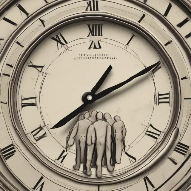 A clock face illustrating four unemployment types - cyclical, structural, frictional, institutional, with each sector representing their unique challenges in the labor market