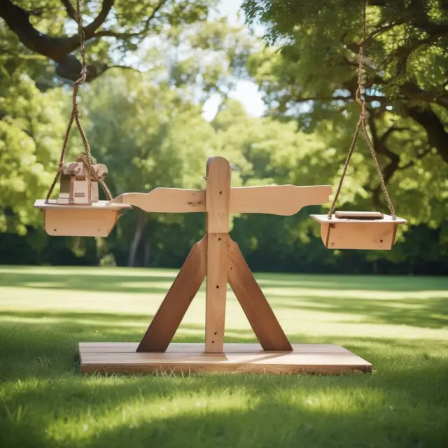An image of a seesaw with two self-amortizing loans balanced on opposite ends, representing fixed-rate and adjustable-rate mortgages. The adjustable base allows for interest rate fluctuations.
