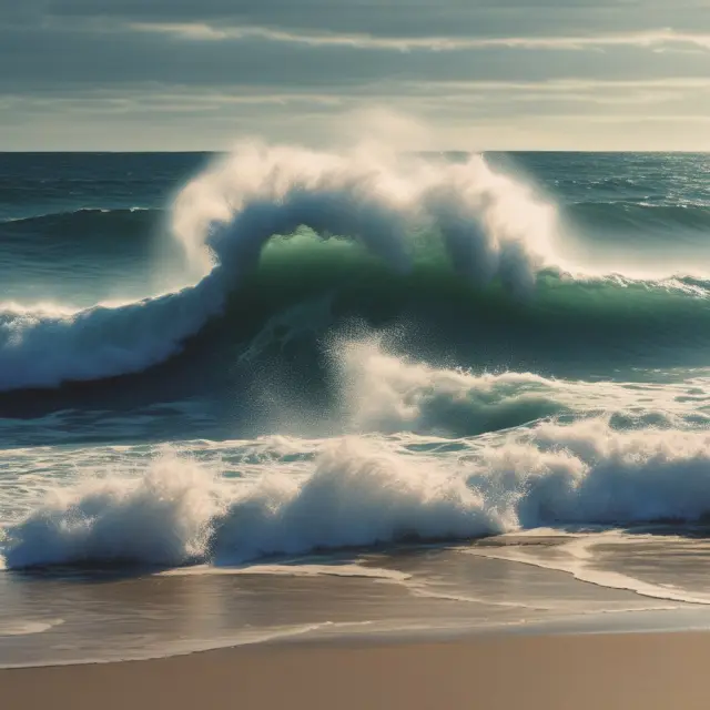 Wave representing amortizing payments crashes onto a beach symbolizing financial security and lower interest costs, but requires higher initial effort