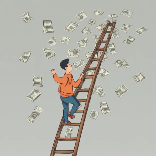 Borrower climbs a ladder, each rung representing a monthly payment, symbolizing faithful repayment of a fully amortizing loan