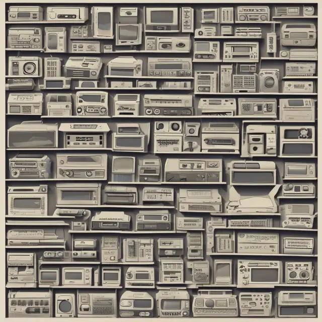 A time capsule filled with obsolete consumer electronics, highlighting the importance of understanding functional obsolescence and consumer choice.