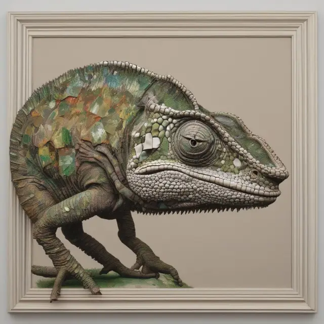 Chameleon representing functional obsolescence in art blending into a canvas of ever-changing societal trends