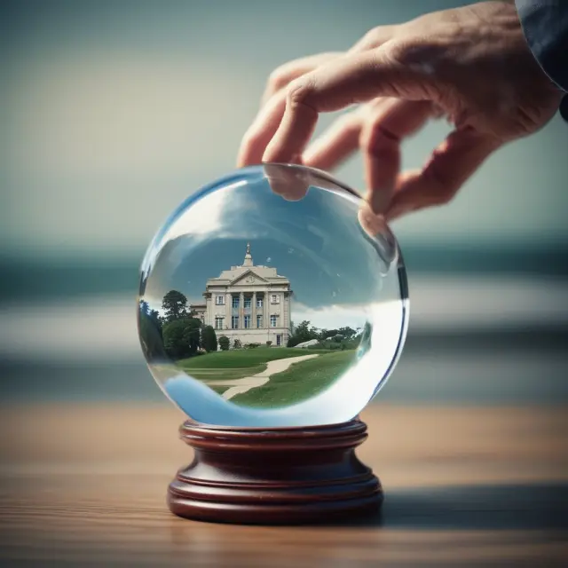 A crystal ball filled with cascading cash waves showing net inflows or outflows representing investor sentiment.