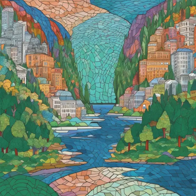 An illustration of mutual funds, ETFs, and hedge funds flowing together as financial vehicles merging into a unified river, symbolizing their role in investing.