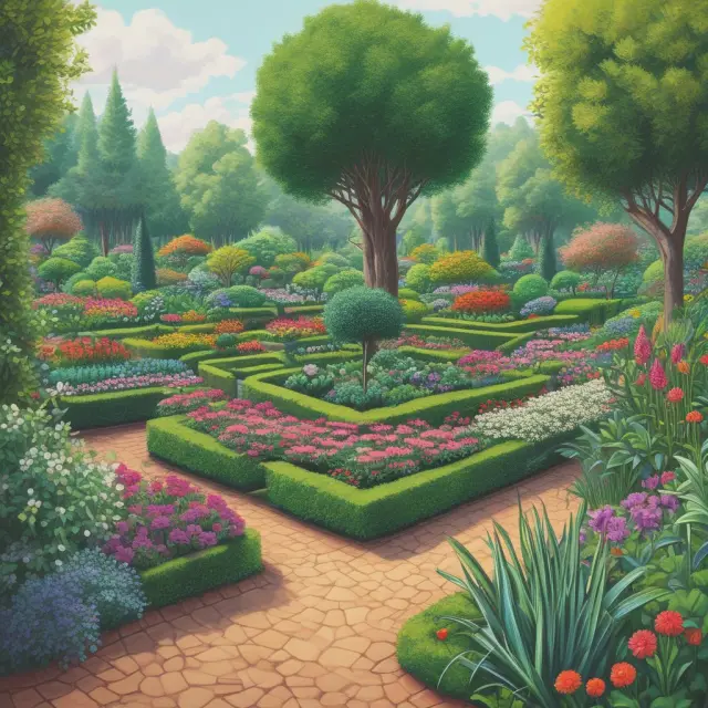An image of a vibrant garden filled with diverse plants representing financial goals, tended by an investor who prunes risk tolerance, waters investment horizon, and weeds out high-fee funds.