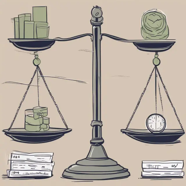 A balanced scale symbolizes fundamental analysis, where two sides represent a company