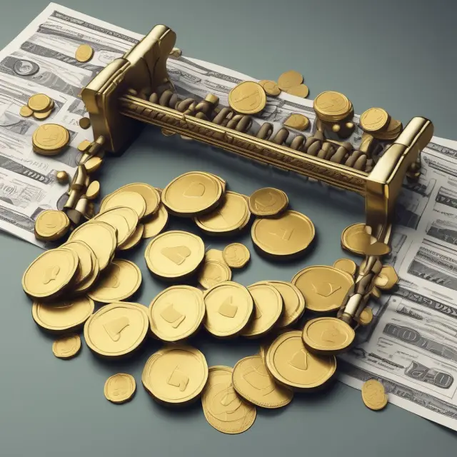 Heavy yoke bearing gold coins representing debt financing