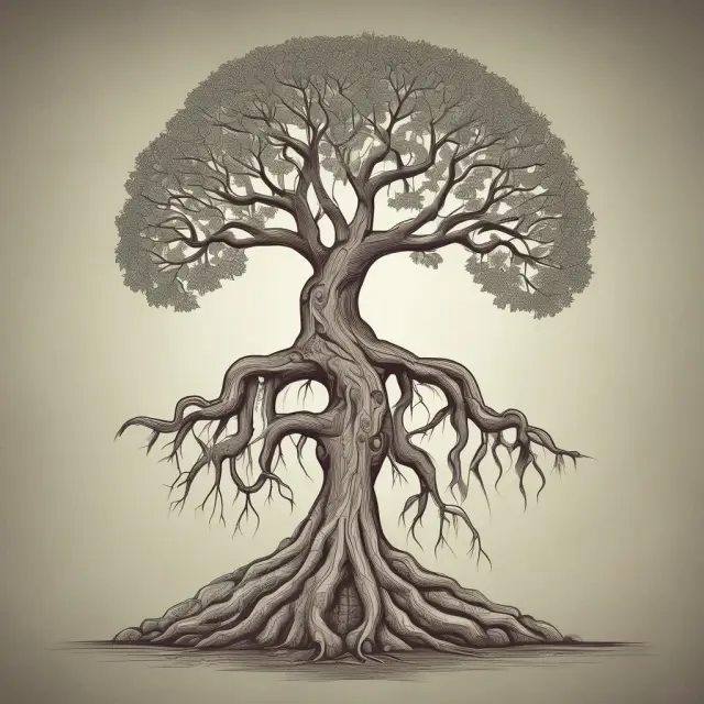 Image of a lush tree with long roots representing funded debt, symbolizing financial stability and growth