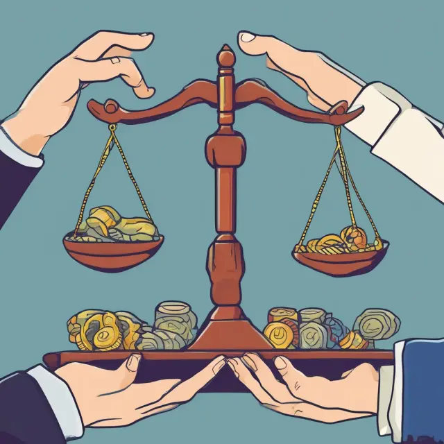 Comparison of Mutual Funds and Fund of Funds: Two hands holding scales representing a balanced evaluation, with mutual funds in one hand and fund of funds in the other.