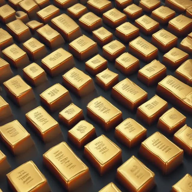 Unique gold bars with serial numbers contrast against interchangeable fungible gold