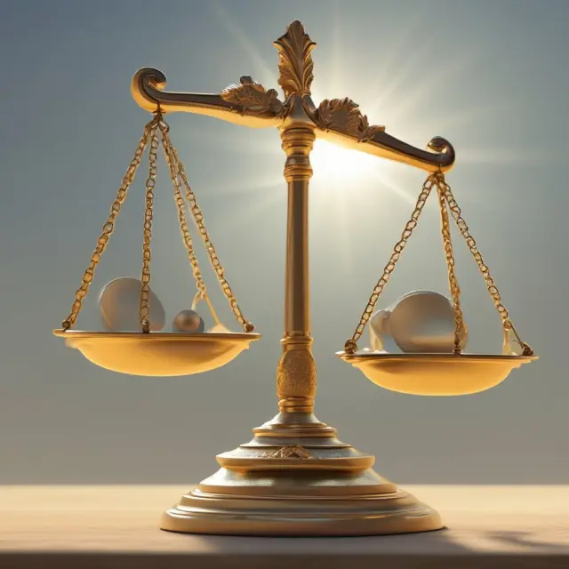 A golden sun casting light on a set of weighing scales, with the 