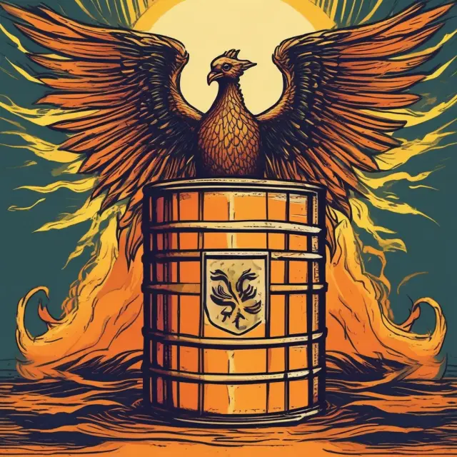 A mythical phoenix emerging from a barrel of oil, representing the potential gains and risk-management benefits of futures contracts