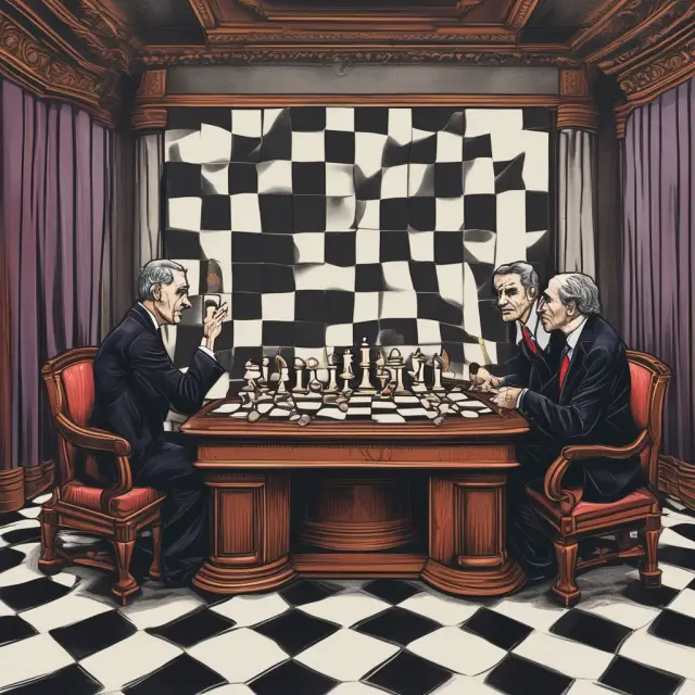 Two players - hedgers and speculators - on a checkered board, with the CFTC acting as the referee to ensure fair play in futures markets.